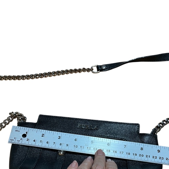FURLA Mini Ginerva Genuine Saffiano Leather Black Crossbody Bag Chain Strap - Picture 11 of 14